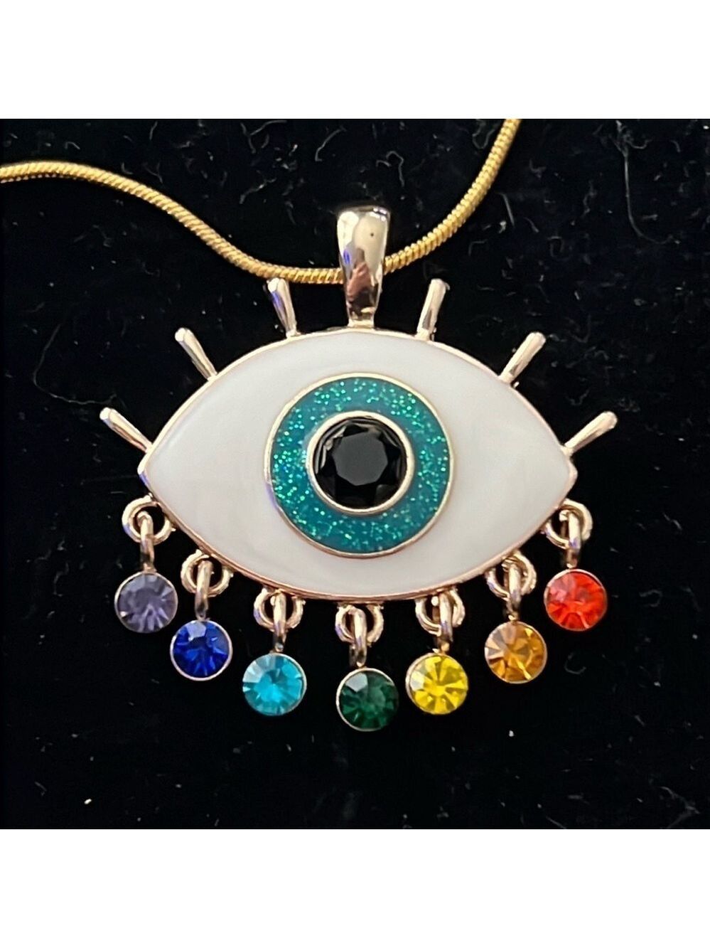 14K Over Sterling Silver 18 Inch Chain Evil Eye Charm Necklace